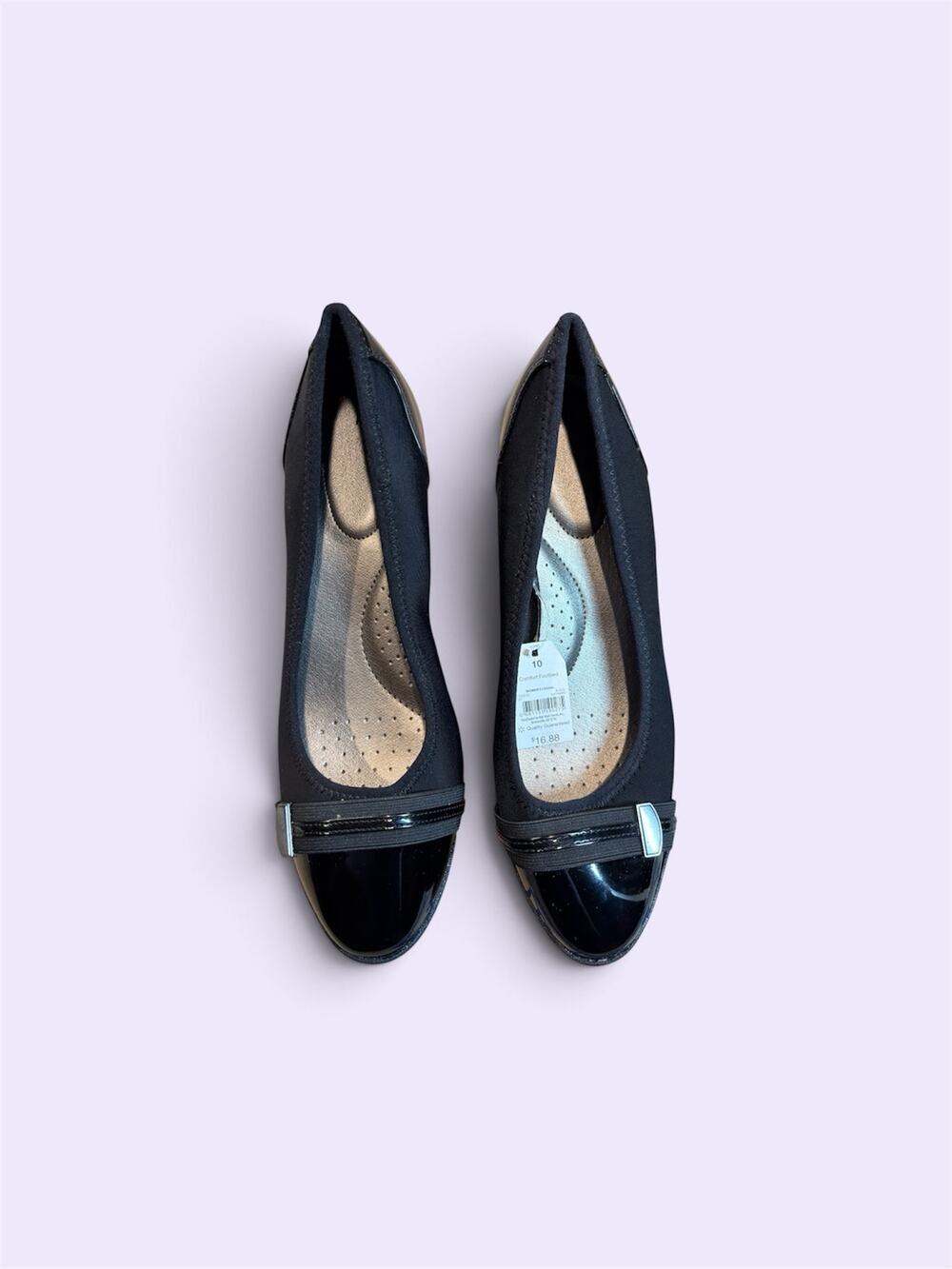 Time and Tru Women’s Size 10 Black Wedge Pumps Patent Cap Toe Comfort NWT